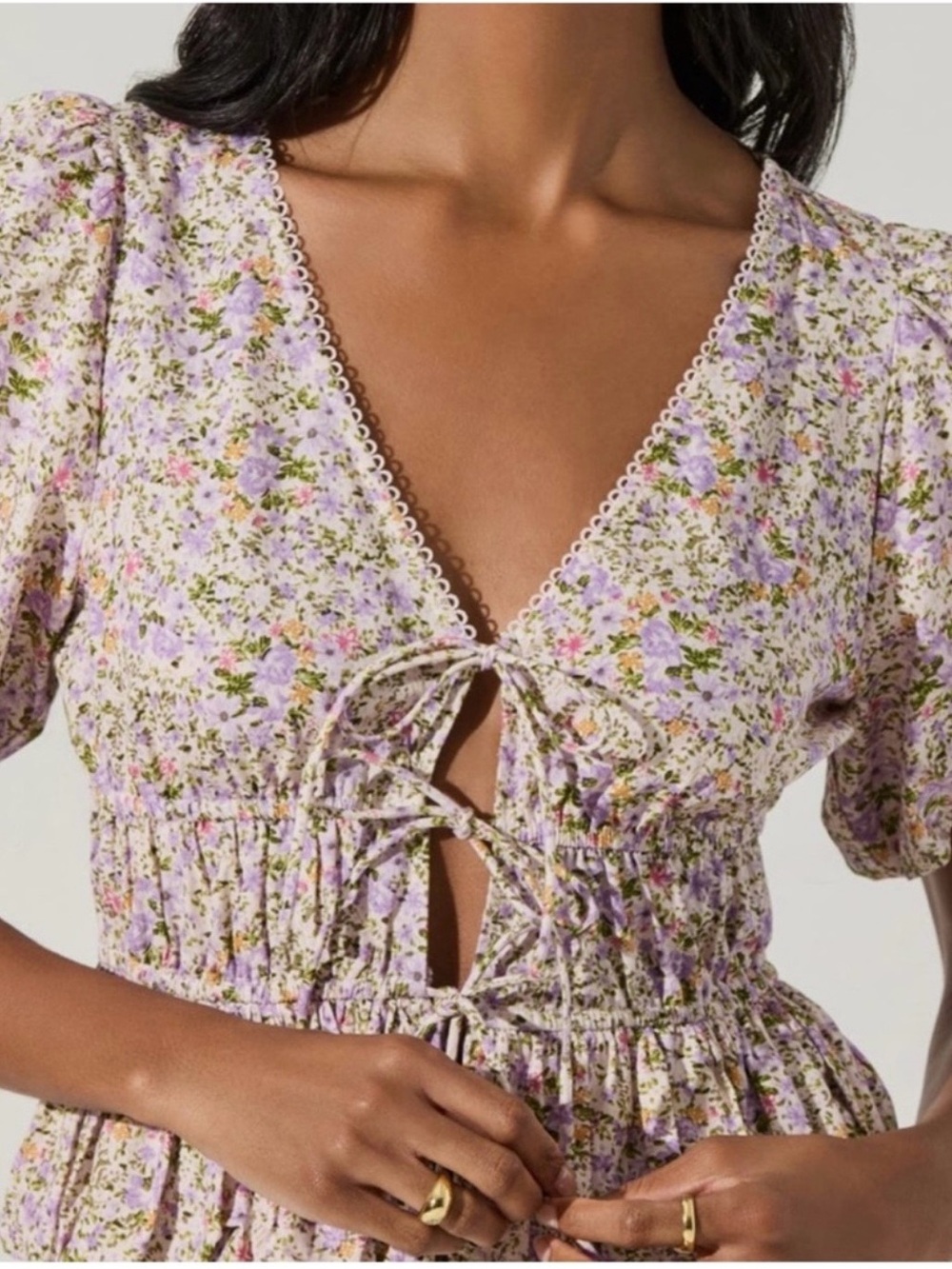 Astr the Label Lavender Floral Tie-Front Peplum Blouse - Picture 2 of 5